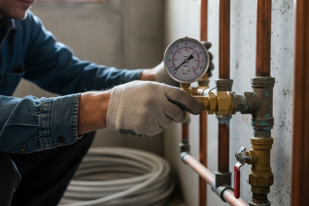 Pressure testing a repaired line during Water Line Repair in Cranks